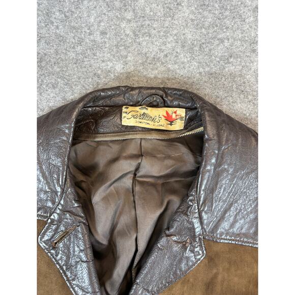 VINTAGE 70s Carmens Leather Coat Jacket Womens Large Brown Lined Western Retro - Picture 8 of 9